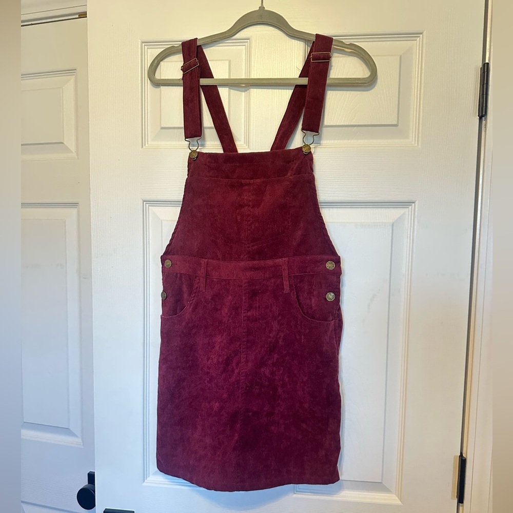 Burgundy Corduroy Overall Dress